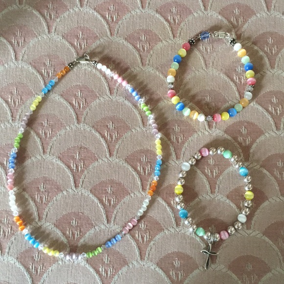 Pastel bead necklace, bracelet & stretch bracelet - Picture 4 of 7
